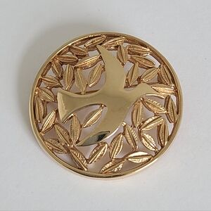 Michelle Lynn Gold Tone Dove Bird Circle Statement Brooch